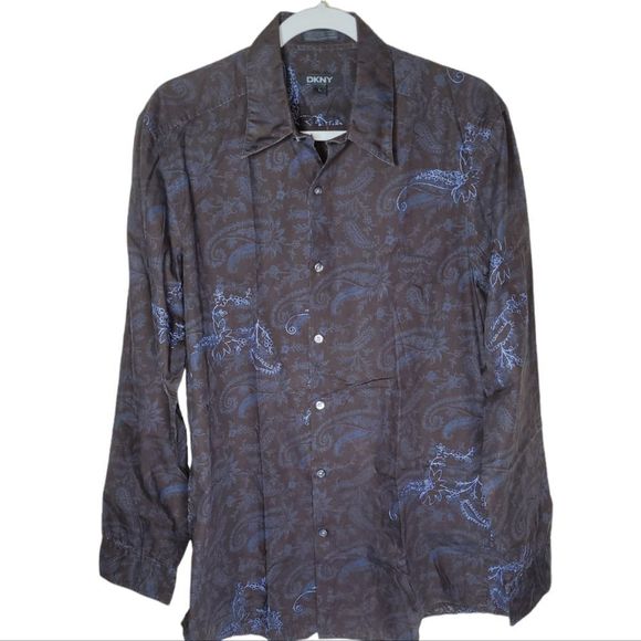 Dkny Shirts Dkny Menslong Sleevesfloral Print Country Style Brown